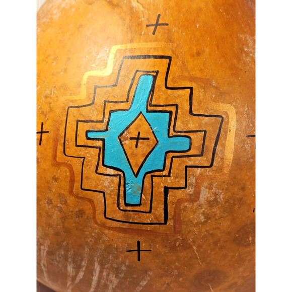 Large Kokopelli Gourd Carved & Painted Signed C. J. Prophet 15" H x 40" Circum - Picture 8 of 15